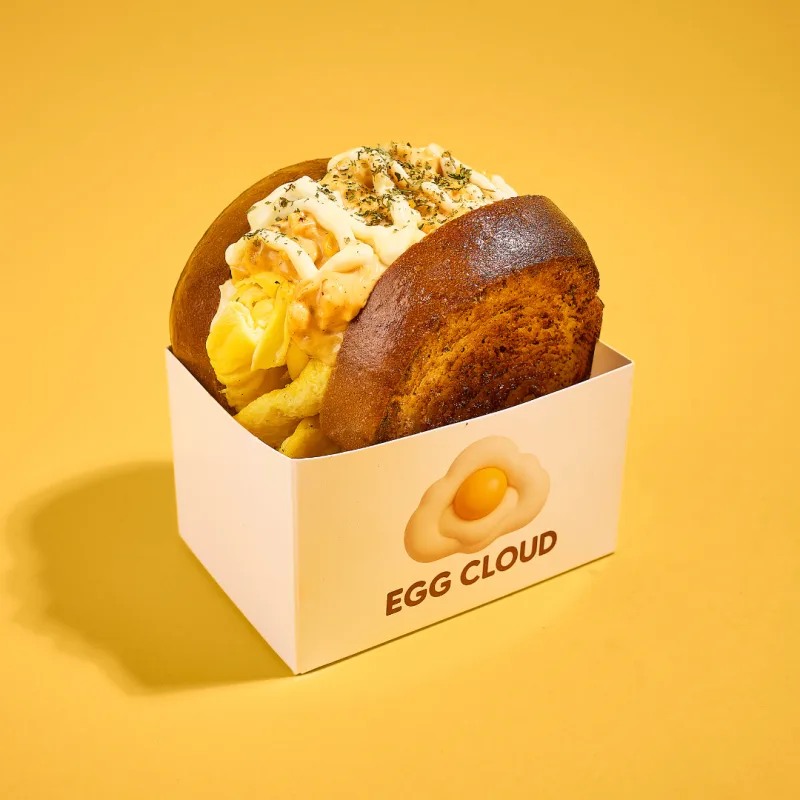 The Creamy Corn Cloud egg sandwich with creamy corn